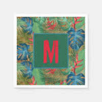 Monogrammed Tropical Floral on Wicker Print