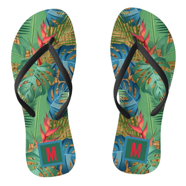 Monogrammed Tropical Floral Thongs (Footbed)