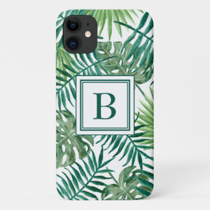 Monogrammed Tropical Jungle Palm Leaves Pattern iPhone 11 Case