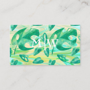 Monogrammed Tropical Monstera Leaf Green Luxury Business Card