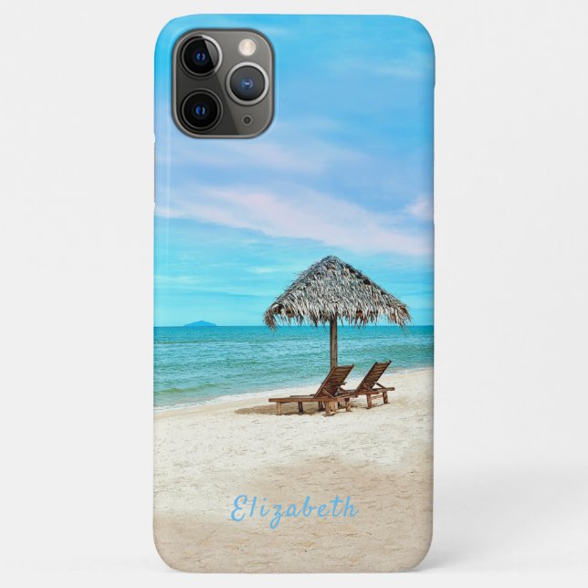 Monogrammed Tropical Ocean Beach Landscape Case-Mate iPhone Case (Back)