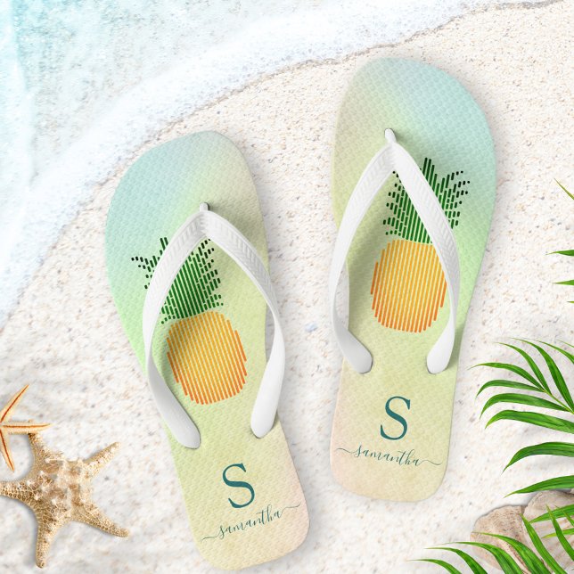 Monogrammed Tropical Pineapple Summer Thongs (Creator Uploaded)