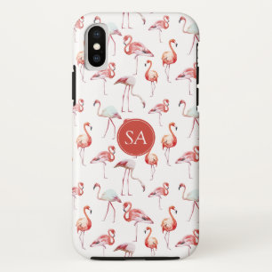 Monogrammed Tropical Pink Flamingo Watercolor iPhone X Case