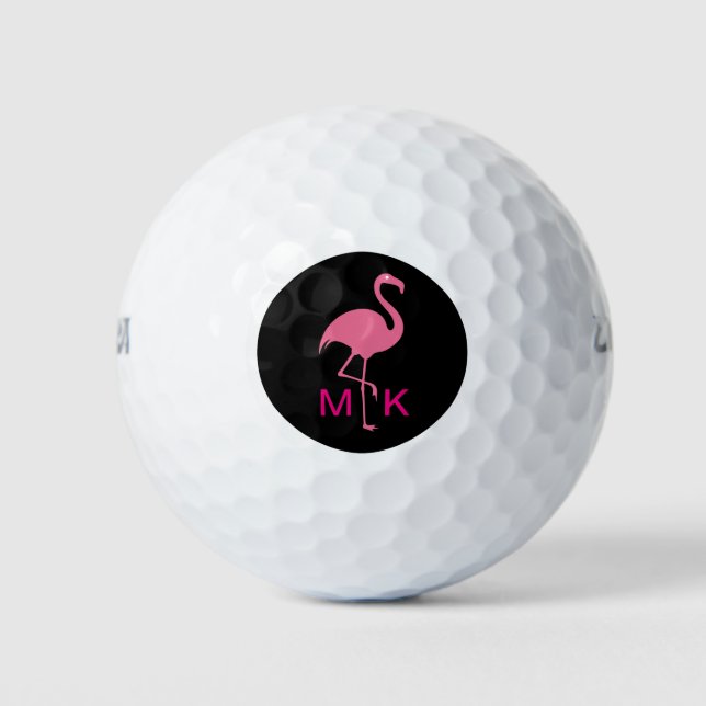 Monogrammed Tropical Pink Flaminigo Golf Balls (Front)