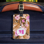 Monogrammed Tropical Plants Floral Pattern Luggage Tag<br><div class="desc">A stylish luggage tag feature a pattern of tropical plants in tans to brown and pink flowers and your chic initial monogram on the front and your address information printed on the back OR choose the style you can insert your business card on the back. Create for yourself or give...</div>