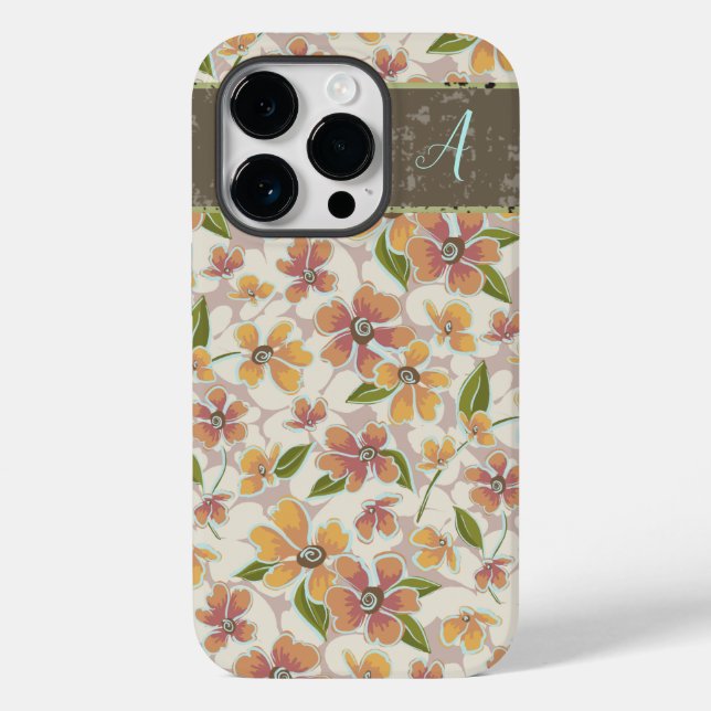 Monogrammed Tropical Retro Floral Case-Mate iPhone Case (Back)