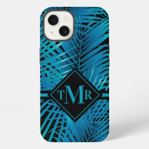 Monogrammed Tropical Turquoise Palm iPhone 13 Case