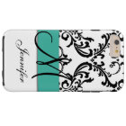 Monogrammed Turquoise Black White Swirls Damask
