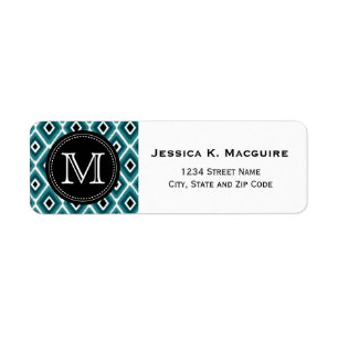Monogrammed Turquoise Ikat Diamond Pattern Return Address Label
