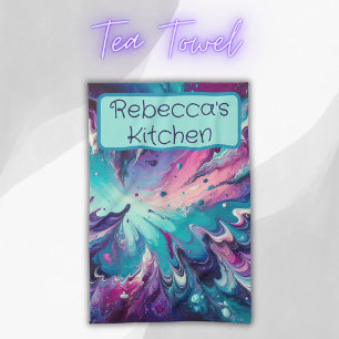 Monogrammed Turquoise & Pink Abstract Pattern   Tea Towel