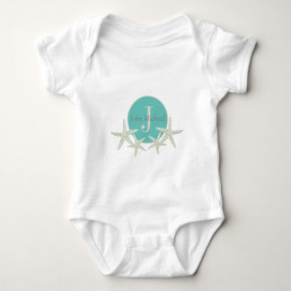 Monogrammed Turquoise Watercolor Starfish Baby Bodysuit
