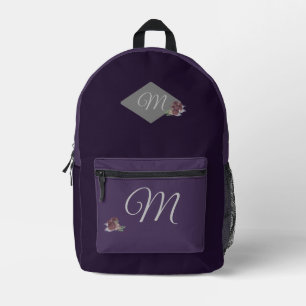 Monogrammed Two-Toned Violet Floral Printed Backpack
