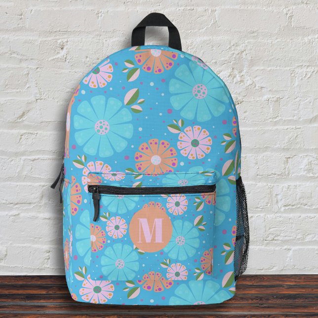 Monogrammed Vibrant Folk Art Floral Pattern Printed Backpack (Creator Uploaded)
