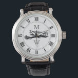 Monogrammed Vintage Aeroplane Watch<br><div class="desc">Vintage plane image. Roman numerals. Replace placeholder letters with your initials.</div>