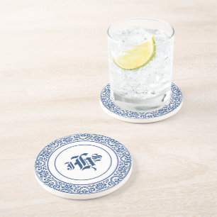 Monogrammed Vintage Blue & White  Coaster