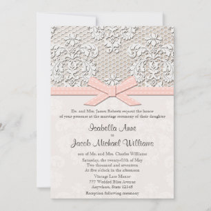 Monogrammed Vintage Lace Wedding Invitations Pink