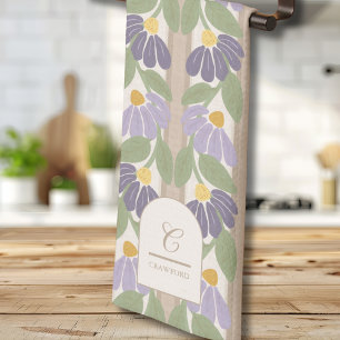 Monogrammed Vintage Purple Floral Kitchen Towel