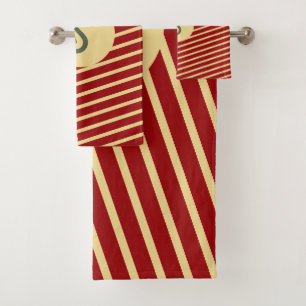 Monogrammed Vintage Red & Gold Striped Bath Towel Set