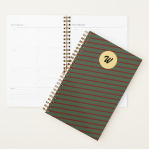 monogrammed Vintage Red & green Stripe pattern Planner