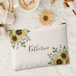 Monogrammed Vintage Rustic Sunflower Accessory Pouch