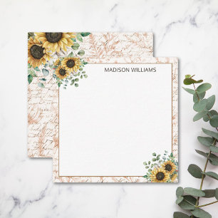 Monogrammed Vintage Rustic Sunflower Calligraphy Card