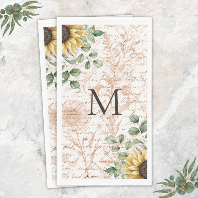 Monogrammed Vintage Rustic Sunflower Decoupage Napkin (Creator Uploaded)