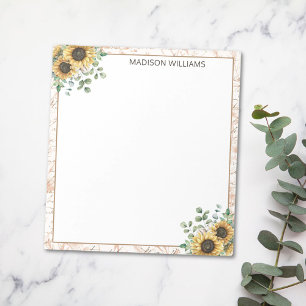 Monogrammed Vintage Rustic Sunflower Decoupage Notepad