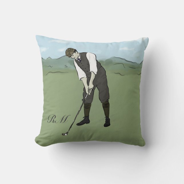Monogrammed Vintage Style golf art Cushion (Front)