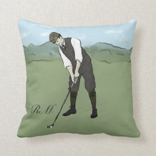 Monogrammed Vintage Style golf art Cushion