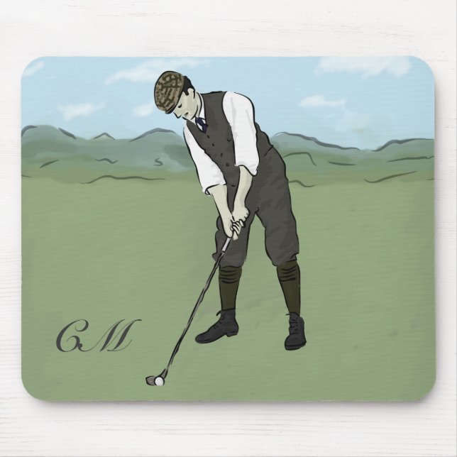 Monogrammed Vintage Style golf art Mouse Pad (Front)