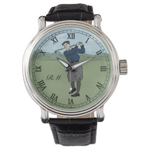 Monogrammed Vintage Style golf art Watch