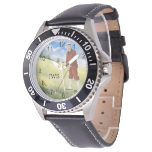 Monogrammed vintage style golfer watch