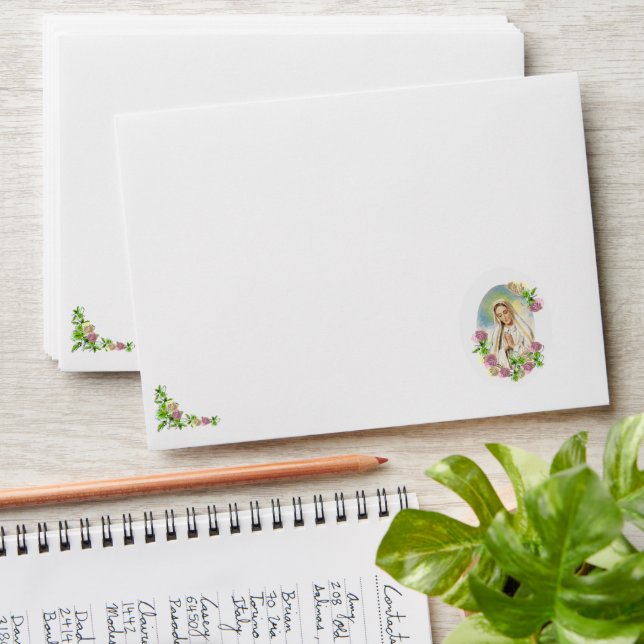 Monogrammed Virgin Mary Catholic Wedding  Envelope (Stacked)