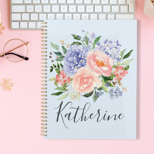 Monogrammed Watercolor Blue Pink Spring Floral Planner