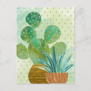 Monogrammed Watercolor Cactus Everyday Postcard