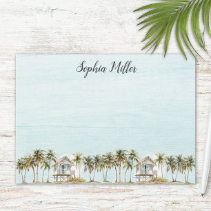 Monogrammed Watercolor Coconut Palm Trees Beach Card