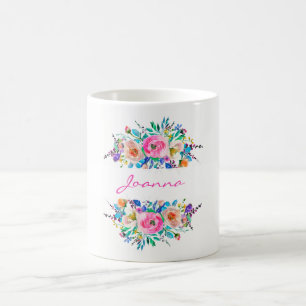 Monogrammed Watercolor Colourful Flowers Coffee Mug