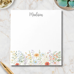 Monogrammed Watercolor Colourful Wild Flower Flora Notepad