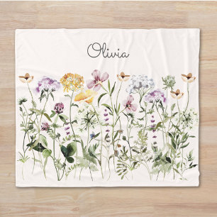 Monogrammed Watercolor Colourful Wildflower Garden Fleece Blanket
