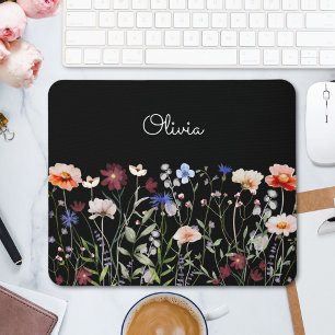 Monogrammed Watercolor Colourful Wildflower Meadow Mouse Pad