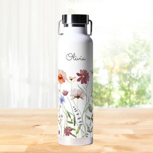 Monogrammed Watercolor Colourful Wildflower Meadow Water Bottle