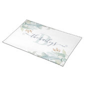 Monogrammed Watercolor Dusty Blue Floral Placemat (On Table)