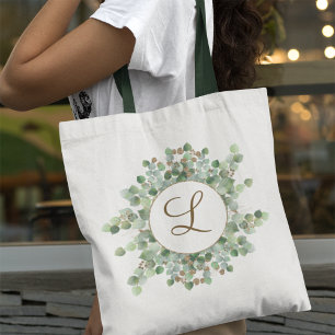 Monogrammed Watercolor Eucalyptus Greenery Pretty Tote Bag