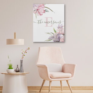 Monogrammed Watercolor Floral Acrylic Art