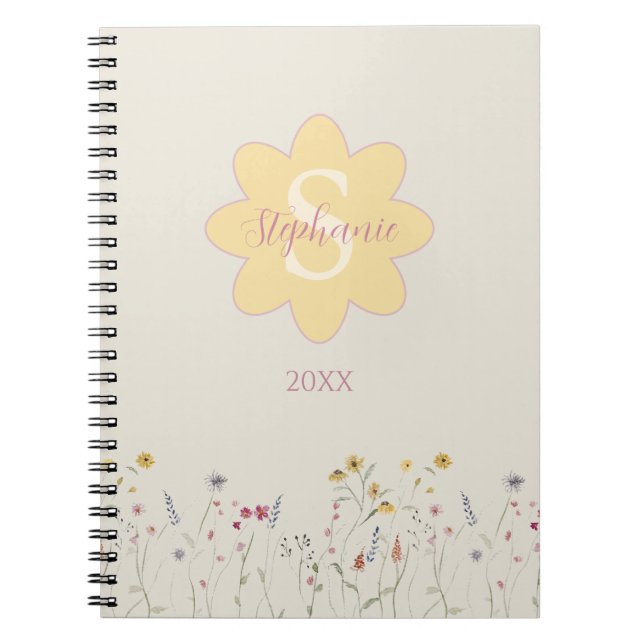 Monogrammed Watercolor Floral Notebook (Front)
