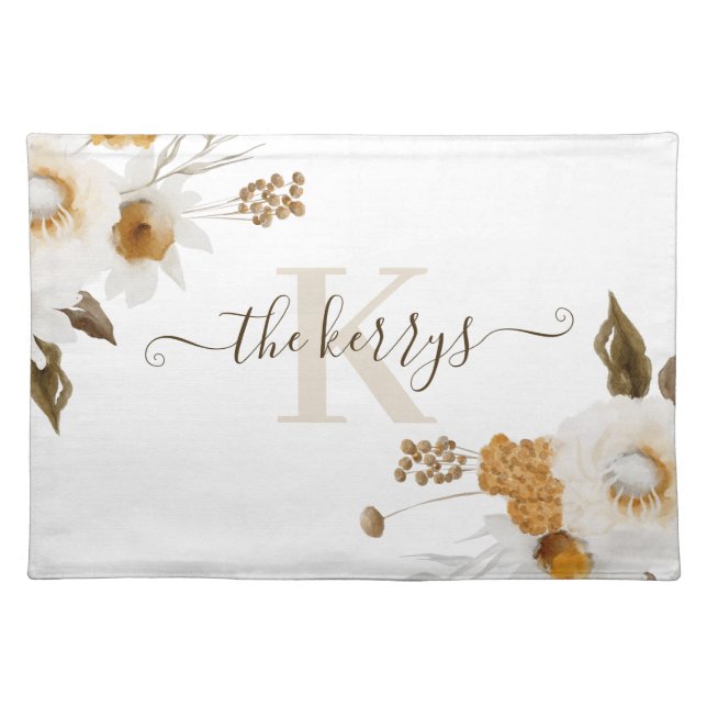 Monogrammed Watercolor Floral Placemat (Front)