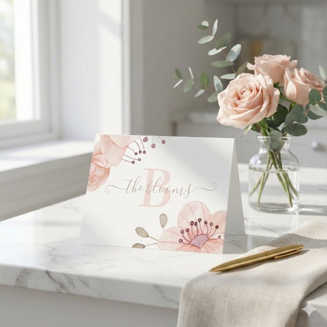 Monogrammed Watercolor Floral Stationary Card (This personalized watercolor floral card would make a wonderful bridal shower or wedding gift! )