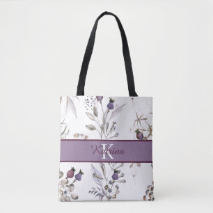 Monogrammed Watercolor Floral Tote Bag