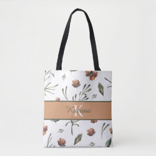 Monogrammed Watercolor Floral Tote Bag