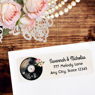 Monogrammed Watercolor Floral Vinyl Record Return Address Label